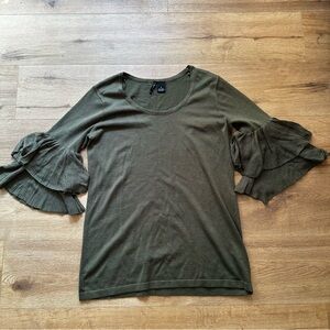 New Directions Olive Blouse with Ruffle Sleeves